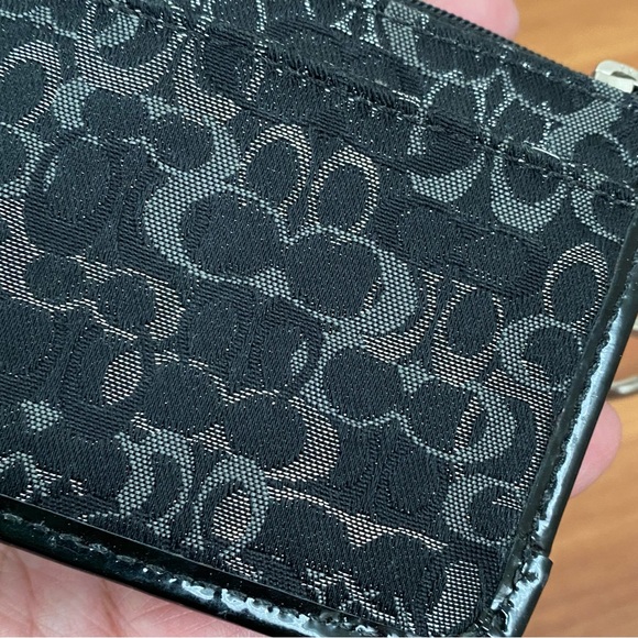 COACH F43352 Optic Signature Lurex Black Coin Purse Zip Card Wallet - Picture 6 of 9